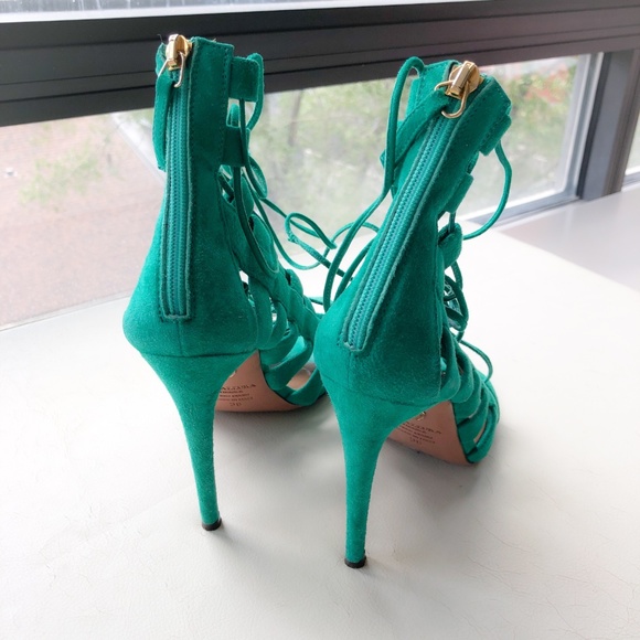 💯AQUAZZURA ‘Amazon’ Cutout Suede Sandals Green 36 - Picture 5 of 8